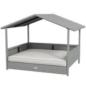 Wicker Dog House Outdoor with Canopy, Rattan Dog Bed with Water-resistant Cushion, Raised Pet Bed for Small, Medium Breeds up to 66 lbs, 20" in L (Color: Cream White, size: 830x175x690 mm)