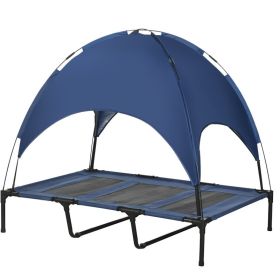 48" x 36" Elevated Portable Dog Cot Cooling Pet Bed with UV Protection Canopy Shade, Dark Blue (Color: Blue, size: 910x230x100 mm)