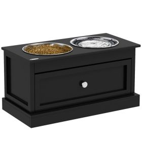 Elevated Dog Bowls with Storage Drawer, Raised Dog Bowl Stand Pet Food Bowl Dog Feeding Station, Black (Color: Black, size: 700x380x220 mm)