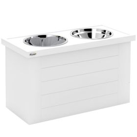 Elevated Dog Bowls with Slow Feeder Mat, Storage Cabinet, 3 Stainless Steel Bowls for Large & Extra Large Dogs, White (Color: White, size: 700x410x220 mm)