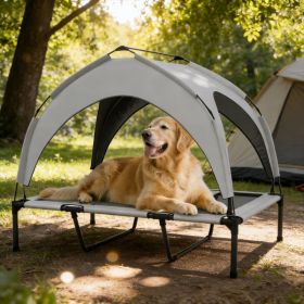 Elevated Dog Bed With Canopy, Raised Outdoor Pet Bed For Camping With Washable Breathable Mesh, 42'' X 30'' X 3'' , Tiktok (Color: Light Gray)