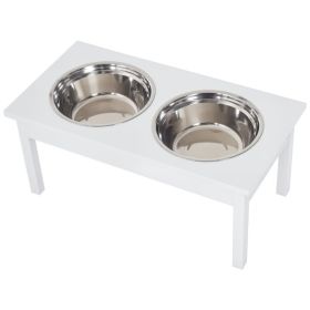 23" Wooden Heavy Duty Dog Food Bowls Pet Elevated Feeding Station -White (Color: White, size: 655x365x165 mm)