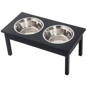 23" Wooden Heavy Duty Dog Food Bowls Pet Elevated Feeding Station -Black (Color: Black, size: 650x370x140 mm)