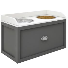 Pet Feeding Station Pet Dish Bowl Set with Storage, 2 Elevated Dog Bowls for Large Sized Dogs, Gray (Color: Gray, size: 690x385x180 mm)