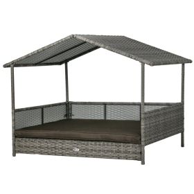 Outdoor Dog Bed with Canopy, Rattan Dog Bed with Soft Cushion Removable Cover for Medium and Large Dogs, Charcoal Gray (Color: Charcoal Gray, size: 1020x200x845 mm)