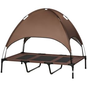 48" x 36" Elevated Portable Dog Cot Cooling Pet Bed with UV Protection Canopy Shade, Coffee (Color: Coffee, size: 910x230x100 mm)