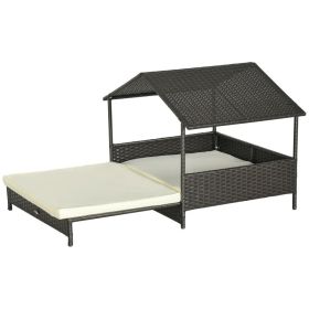 Outdoor Dog Bed Extendable Wicker Dog Bed w/ Waterproof Roof, Soft Cushion, for Small and Medium Dogs, Cream White (Color: Cream White, size: 840x205x690 mm)