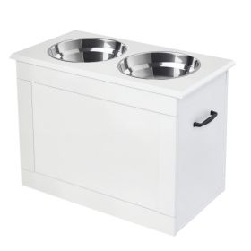 Raised Pet Feeding Storage Station with 2 Stainless Steel Bowls Base for Large Dogs and Other Large Pets, White (Color: White, size: 650x440x170 mm)