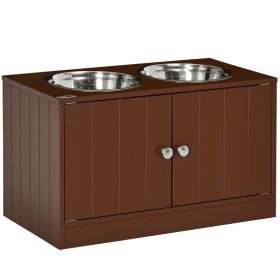 Elevated Dog Bowls with Storage Cabinet, Raised Dog Bowl Stand Pet Food Bowl Dog Feeding Station, Brown (Color: Brown, size: 705x380x155 mm)
