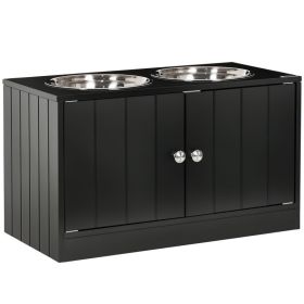 Large Elevated Dog Bowls with Storage Cabinet Containing Large 44L Capacity, Raised Dog Bowl Stand Pet Food Bowl Pet Feeding Station, Black (Color: Black, size: 705x380x155 mm)