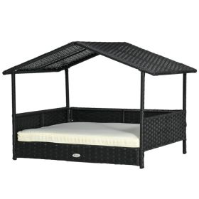 Wicker Dog House with Removable Cushion Lounge, Cream White (Color: Cream White, size: 820x200x700 mm)