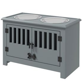 Dog Food Storage Cabinet with Bowls & Dog Feeding Station, Gray (Color: Gray, size: 680x460x160 mm)