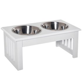 6" Height Small Puppy Dog Feeding Station for Messy Pets, Stainless Steel Elevated Dog Bowls with Modern Wooden Frame, Dog Food Stand Pet Feedin (Color: White, size: 505x290x200 mm)