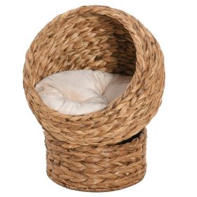 Handwoven Elevated Cat Bed with Soft Cushion & Egg Chair Shape, Basket Bed Kitty House with Stand, Raised Wicker House for Indoor Cats, 23.5" H, (Color: Brown, size: 510x510x430 mm)