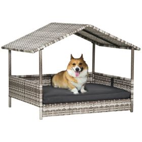 Wicker Dog House Elevated Raised Rattan Bed with Removable Cushion Lounge, Charcoal Gray (Color: Gray, size: 830x175x690 mm)