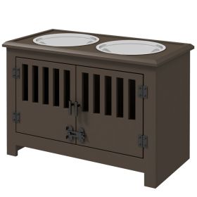 Dog Food Storage Cabinet with Bowls & Dog Feeding Station, Espresso (Color: Espresso, size: 680x460x160 mm)