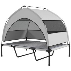 Elevated Dog Bed with Removable Canopy, Portable Outside Raised Pet Cot with Cooling Pad, Storage Bag, 42" x 30" x 37" (Color: Light Gray, size: 760x180x90 mm)