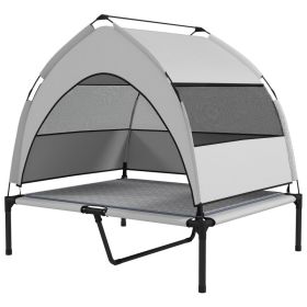 Elevated Dog Bed with Removable Canopy, Portable Outside Raised Pet Cot with Cooling Pad, Storage Bag, 36" x 29.5" x 35" (Color: Light Gray, size: 780x160x110 mm)