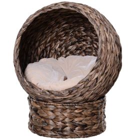 Handwoven Elevated Cat Bed with Rotating Basket and Soft Cushion, Wicker Cat Egg Chair with Stand, Brown (Color: Dark Gray, size: 510x510x430 mm)