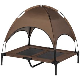 Elevated Portable Dog Cot Pet Bed with UV Protection Canopy Shade, 36 inch, Coffee (Color: Coffee, size: 760x200x100 mm)