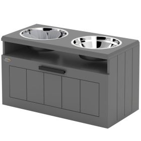 Elevated Dog Bowls, Large Breed Raised Dogs Bowl Stand with 2 Stainless Steel Bowls, Storage Drawer and Slow Feeder Mat (Color: Gray, size: 700x380x210 mm)