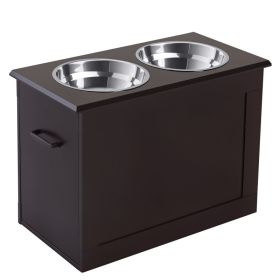 Raised Pet Feeding Storage Station with 2 Stainless Steel Bowls Base for Large Dogs and Other Large Pets, Coffee (Color: Coffee, size: 650x440x170 mm)