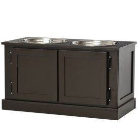 Elevated Dog Bowls with Storage, Two Stainless Steel Bowls for Large Dogs, Coffee (Color: Coffee, size: 700x380x170 mm)