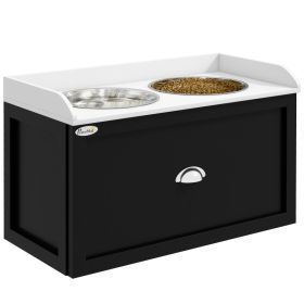 Pet Feeding Station Pet Dish Bowl Set with Storage, 2 Elevated Dog Bowls for Large Sized Dogs, White and Black (Color: White, Black, size: 690x385x180 mm)