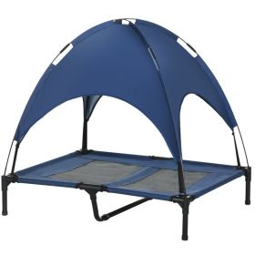 Elevated Portable Dog Cot Pet Bed with UV Protection Canopy Shade, 36 inch, Dark Blue (Color: Blue, size: 760x200x100 mm)