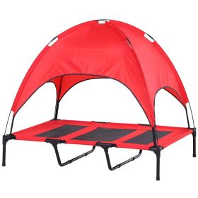 48" x 36" Elevated Portable Dog Cot Cooling Pet Bed with UV Protection Canopy Shade, Red (Color: Red, size: 910x230x100 mm)