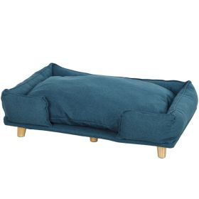 Raised Dog Couch with Comfortable Cushion, Pine Wood Legs, Foot Pads for Large-Sized Dogs Indoor Use, Dark Blue (Color: Blue, size: 740x160x590 mm)