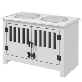Dog Food Storage Cabinet with Bowls & Dog Feeding Station, White (Color: White, size: 680x460x160 mm)