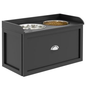 Pet Feeding Station Pet Dish Bowl Set with Storage, 2 Elevated Dog Bowls for Large Sized Dogs, Black (Color: Black, size: 690x385x180 mm)