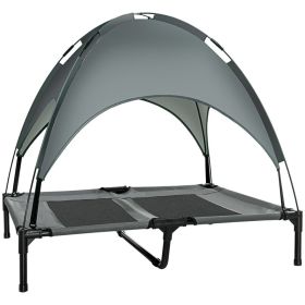 Elevated Dog Bed with Removable Canopy, Outdoor Dog Cot with UV Protection Canopy Shade, 36 inch Large Pet Bed for Camping, Gray (Color: Grey, size: 760x200x100 mm)