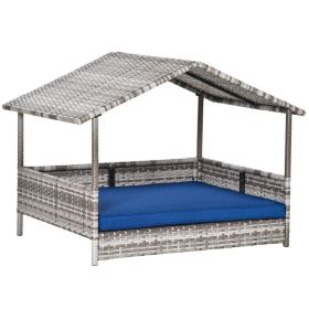 Pet House Wicker, for Indoor/Outdoor Rattan Furniture, with Water-Resistant and Removable Cushions, Elevated Bottom, Dark Blue (Color: Blue, size: 830x175x690 mm)