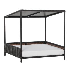 Wicker Dog House Raised Rattan Puppy Bed Cat Shelter for Indoor Outdoor Garden Patio Pet Sofa with Removable Cushion for Medium Sized Pet Brown (Color: Brown and White, size: 875x725x170 mm)