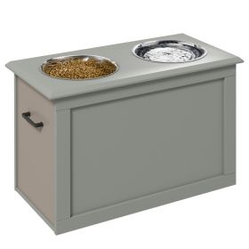 Raised Pet Feeding Storage Station with 2 Stainless Steel Bowls Base for Large Dogs and Other Large Pets, Gray (Color: Gray, size: 650x440x170 mm)